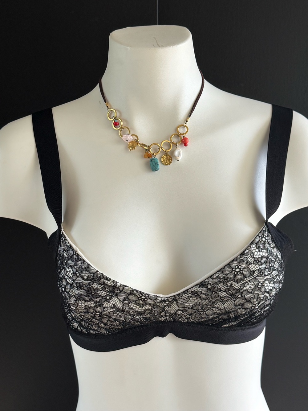 Blue Life Black Lace Bralette with Nude Underlay